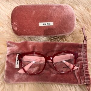 Miu Miu Red Glasses with Pink Velvet Case NEW
